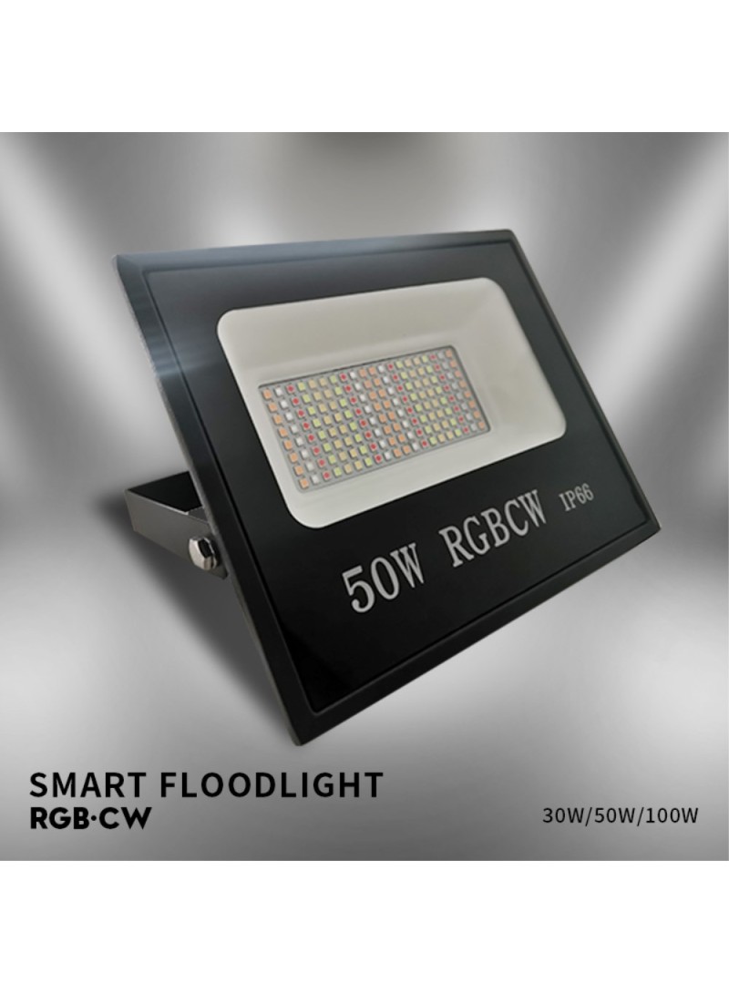 50W Tuya APP Smart LED Light IP66 Waterproof Colorful RGB Lamp Outdoor Factory Warehouse Floodlight (L7.60 x W6.22 x H1.57)inch