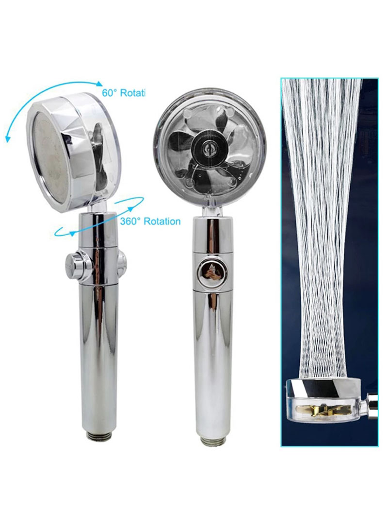 ABS High-Pressure Propeller Shower Head Water Saving With On/Off Switch Rotary & Hand Shower Nozzle (L11.02 x W3.14 x H1.96)inch - Gold