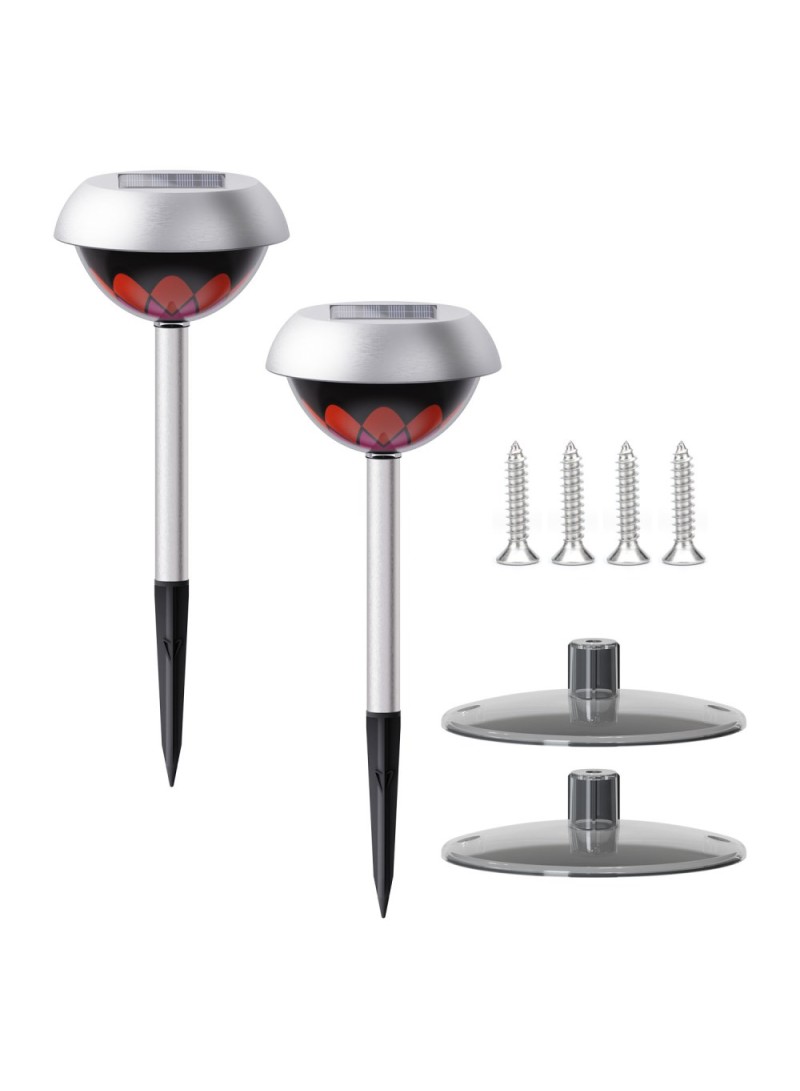 2Pcs Floral Projection Light Solar Powered Outdoor Waterproof Stainless Steel Garden Lawn Lamp F10 (D4.3 x H11.3)inch