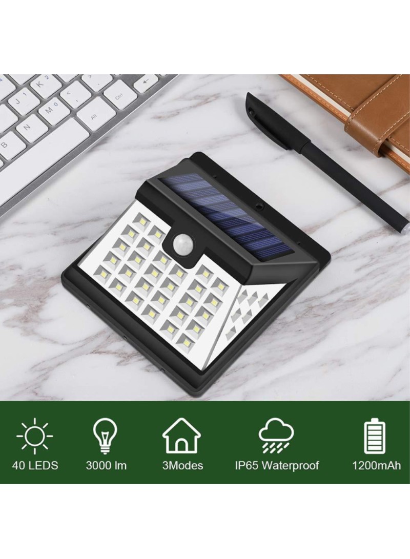 1200mAh Waterproof Three-Sided 40-LED Solar Lamp Solar Wall Light Outdoor With Motion Sensor (L9.6 x W12.4 x H4.8)cm / (L3.77 x W4.88 x H1.8)inch