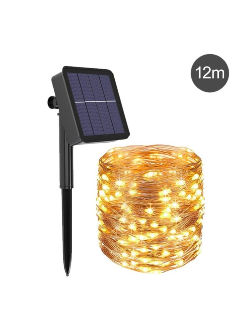 12m Solar Waterproof Durable Silver Wire String Light for Patio Garden - Warm Light
