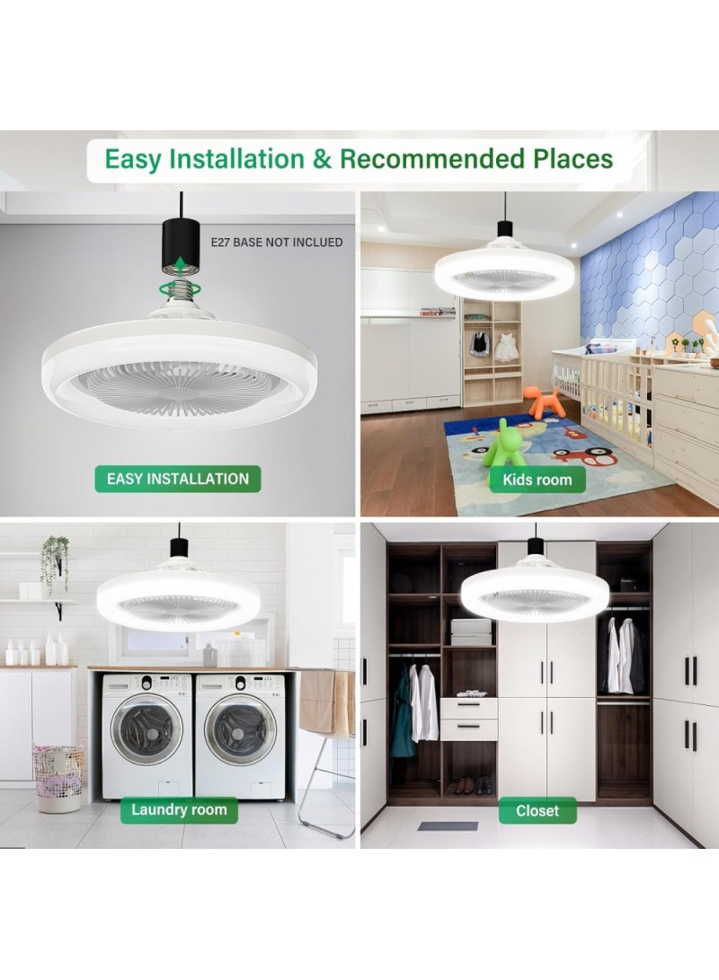 10" Rotatable LED Ceiling Fan Light with Remote Control, 27W Dimmable Lighting, 3-Speed Cooling, 360° Adjustable Fan & Memory Function - White