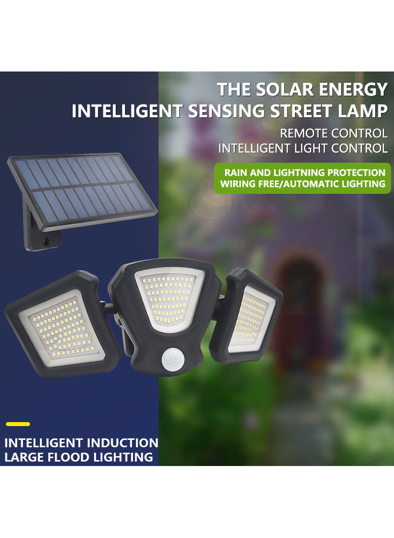 216-LED Solar Wall Light Outdoor 10W Super Bright Motion Sensor Lamp With 3 Modes Waterproof for Garage Driveway - Black