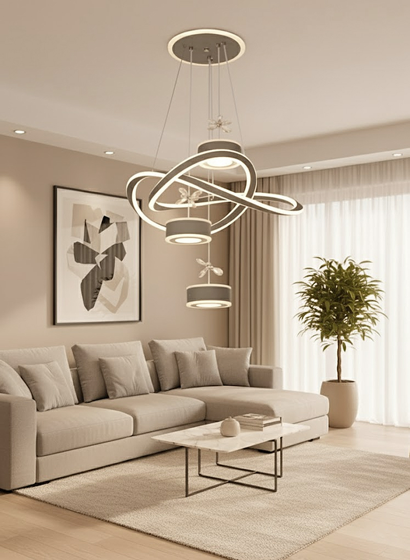 Modern LED Spiral Chandelier Ceiling Light, Hanging Pendant Lamp with Built-in LEDs for Living Room, Dining Room, Bedroom & Staircase
