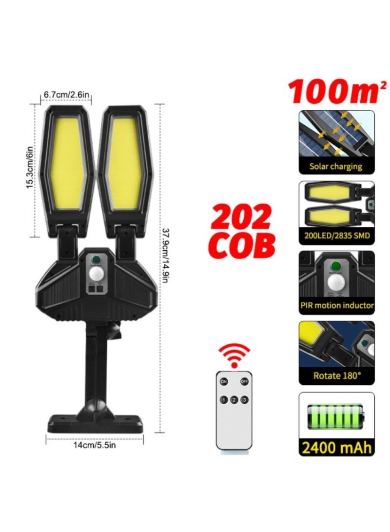 6500K Solar Street Light Motion Sensing Waterproof Wall Light Outdoor Lamp for Garage Garden (L37.9 x W14)cm / (L14.9 x W5.5)inch - 202-COB