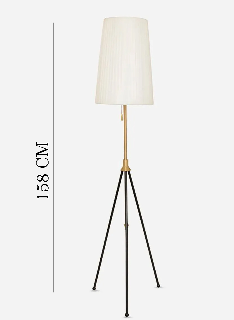Modern Tripod Floor Lamp with Pleated Shade, Matte Black Metal, Standing Lamp for Living Room, Bedroom, & Reading Nook (D48 x H158)cm / (D18.9 x H62.2