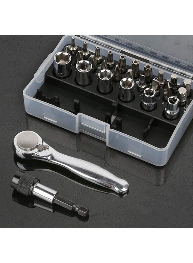 28Pcs Mini Mechanic Tool Kits Portable Ratchet Wrench Set With 72 Teeth Reversible Ratchet (Metric)