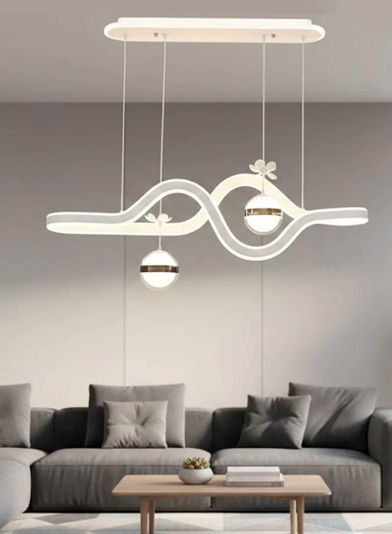 Modern Wave LED Chandelier with Dual Globe Design, Adjustable Pendant Ceiling Light for Living Room, Dining Room & Bedroom – Energy-Efficient Aluminum