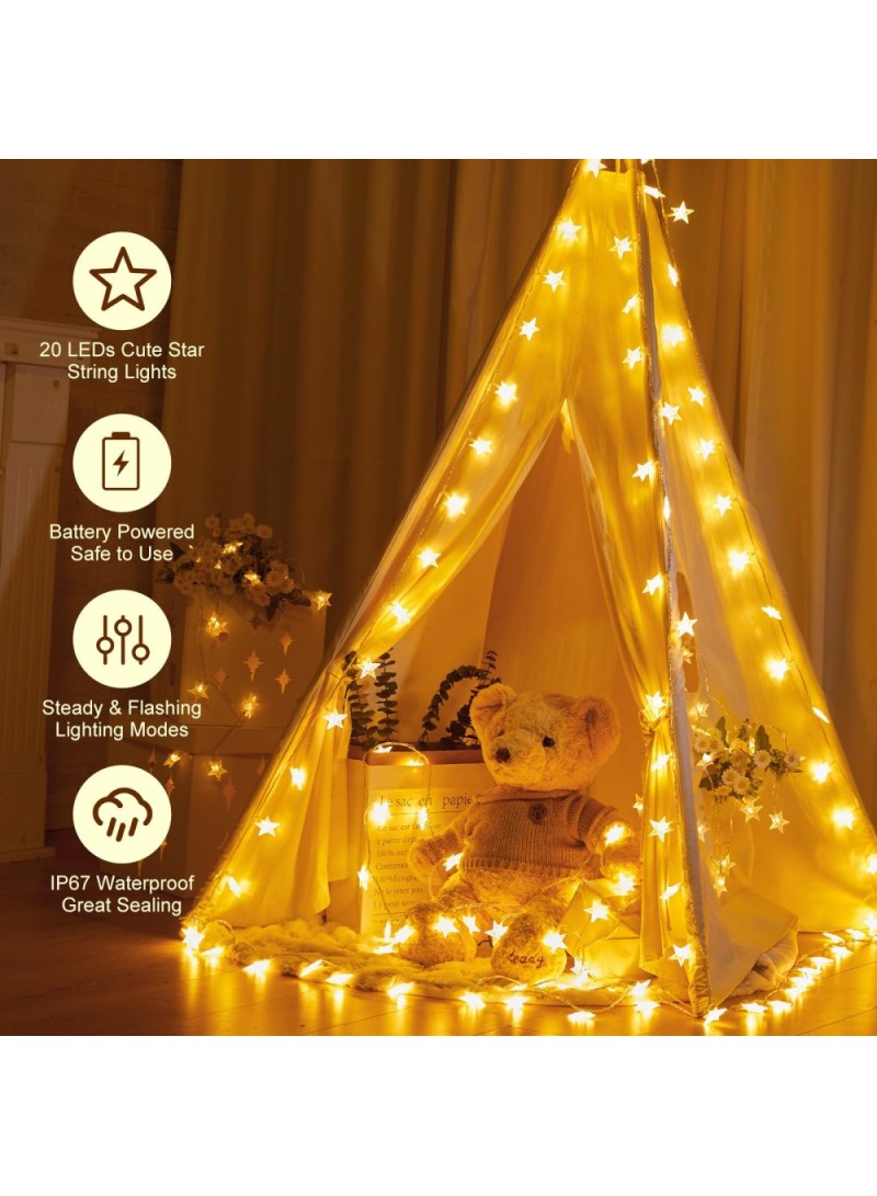 118" 20-LED Star Design String Light Outdoor Home Festival Decorative Ambient Light, Battery Box Powered - Warm