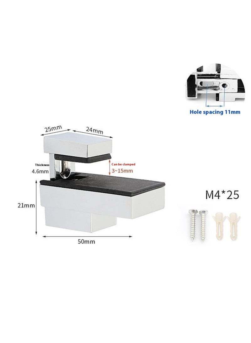 Adjustable Glass Shelf Fixed Holder Zinc Alloy Support Clamp Arc-Mouth Clip (Clamping Thickness: 3 - 15mm) K826 - White