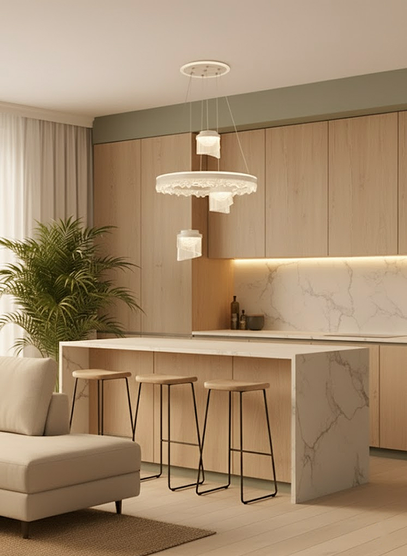 Modern Crystal LED Chandelier, Luxury Ring Pendant Ceiling Light with Hanging Crystal Drops - Adjustable Height, Energy-Efficient Lighting for Living