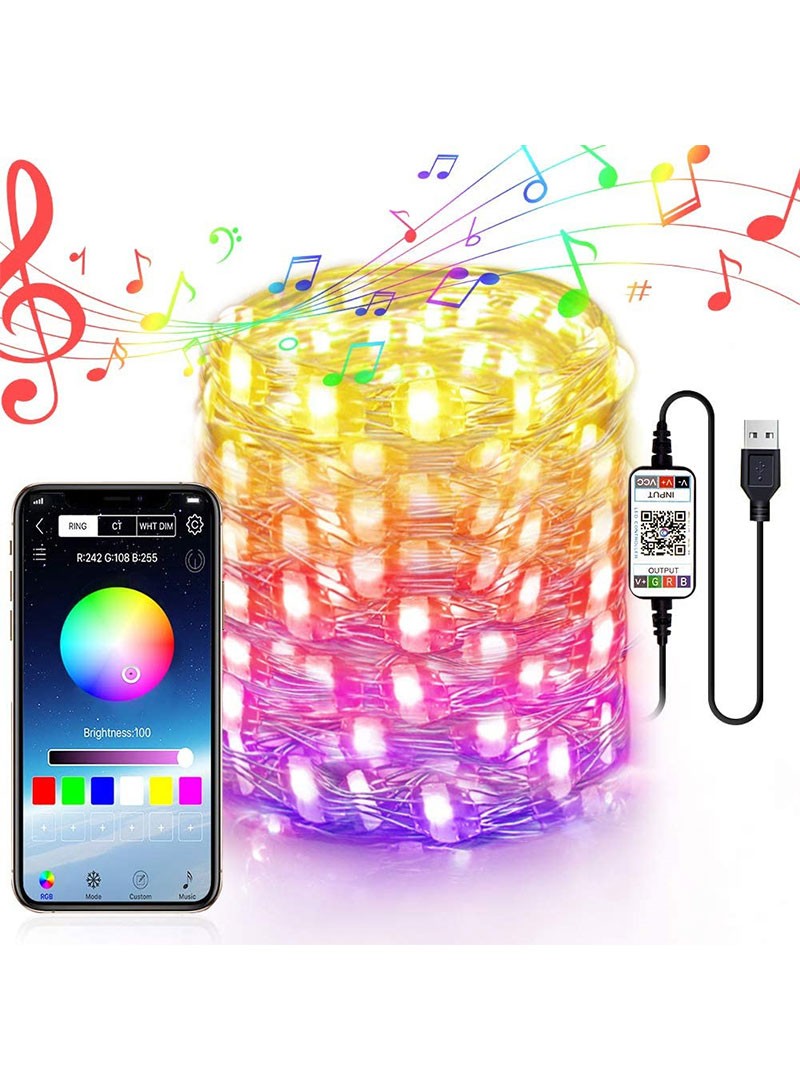 10m USB Bluetooth RGB Color LED String Light Copper Wire Fairy String Light Home Decor - 100 Lights