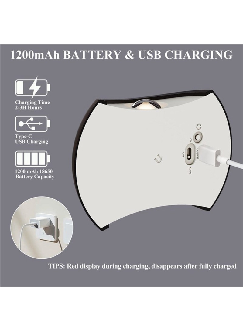 Magnetic LED Wall Light No Drilling Rechargeable Motion Sensor Lamp for Bedroom Hotel (L10.5 x W4.5 x H7.2)cm / (L 4.1 x W 1.8 x H 2.8)inch - Chrome