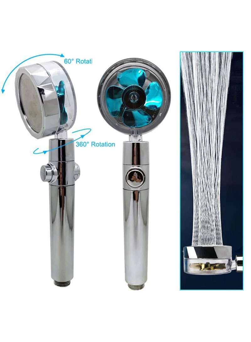 High-Pressure Propeller Shower Head Water Saving On/Off Switch Rotary Hand Shower Nozzle (L2 x W3.2 x H11Inches - Gold