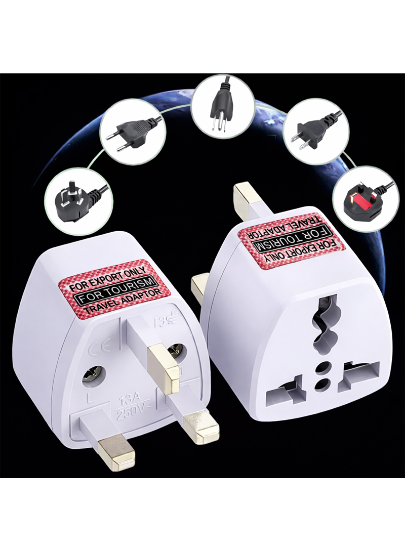 Universal Travel Power Adapter UK Plug 250V 13A - Multi Plug Converter for US EU AU Devices - Portable International Socket Adapter for Home & Travel