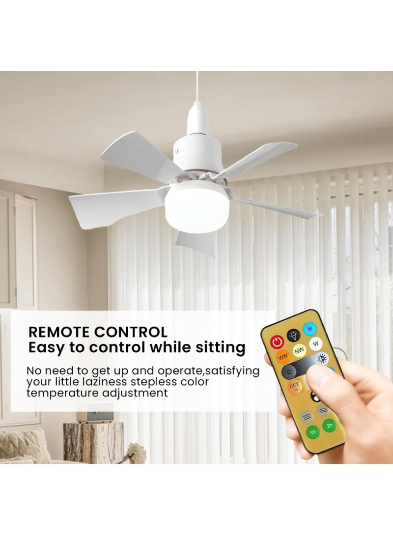 30W Square Ceiling Fan Light with 3 Speeds, Remote Control & Detachable 5-Blade Fan - White