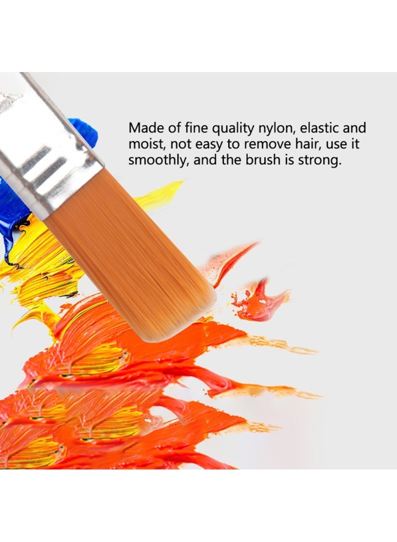 12Pcs/Set Flat Nylon Hair Wooden Handle Oil Painting Brush Paint Brushes Art Supplies - Yellow