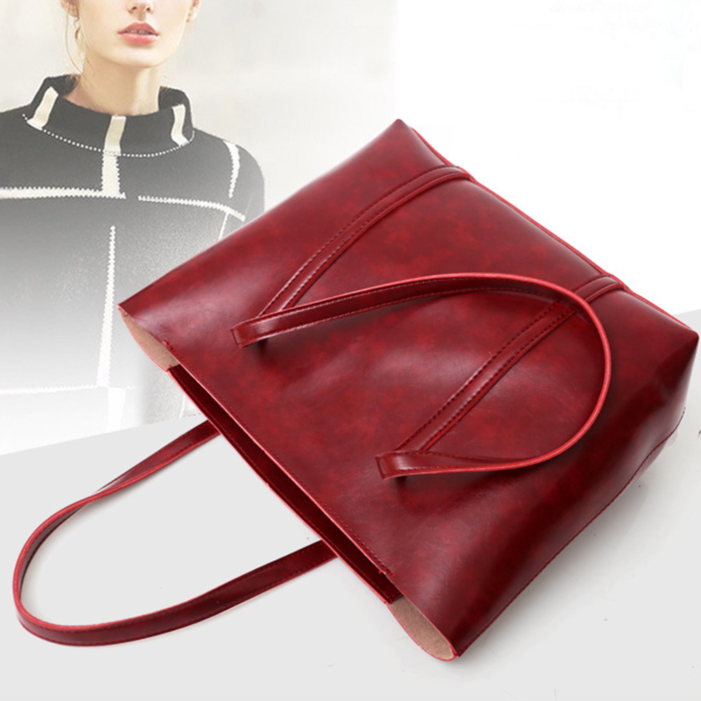Tote Bag Women Fashion Synthetic Leather Handbags Commuting Shoulder Bags Red Color Top Handle Satchel Purse Set 4pcs