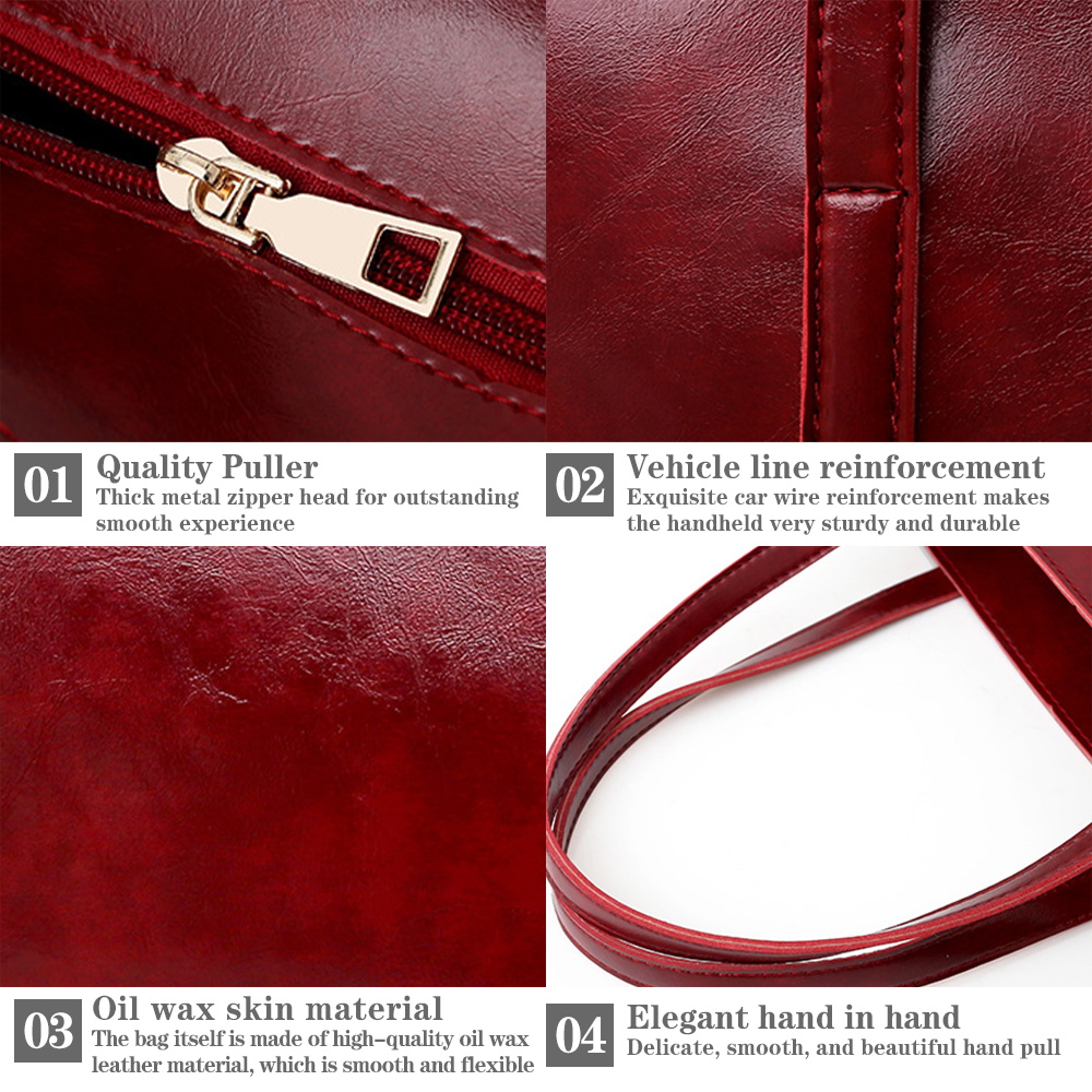 Tote Bag Women Fashion Synthetic Leather Handbags Commuting Shoulder Bags Red Color Top Handle Satchel Purse Set 4pcs