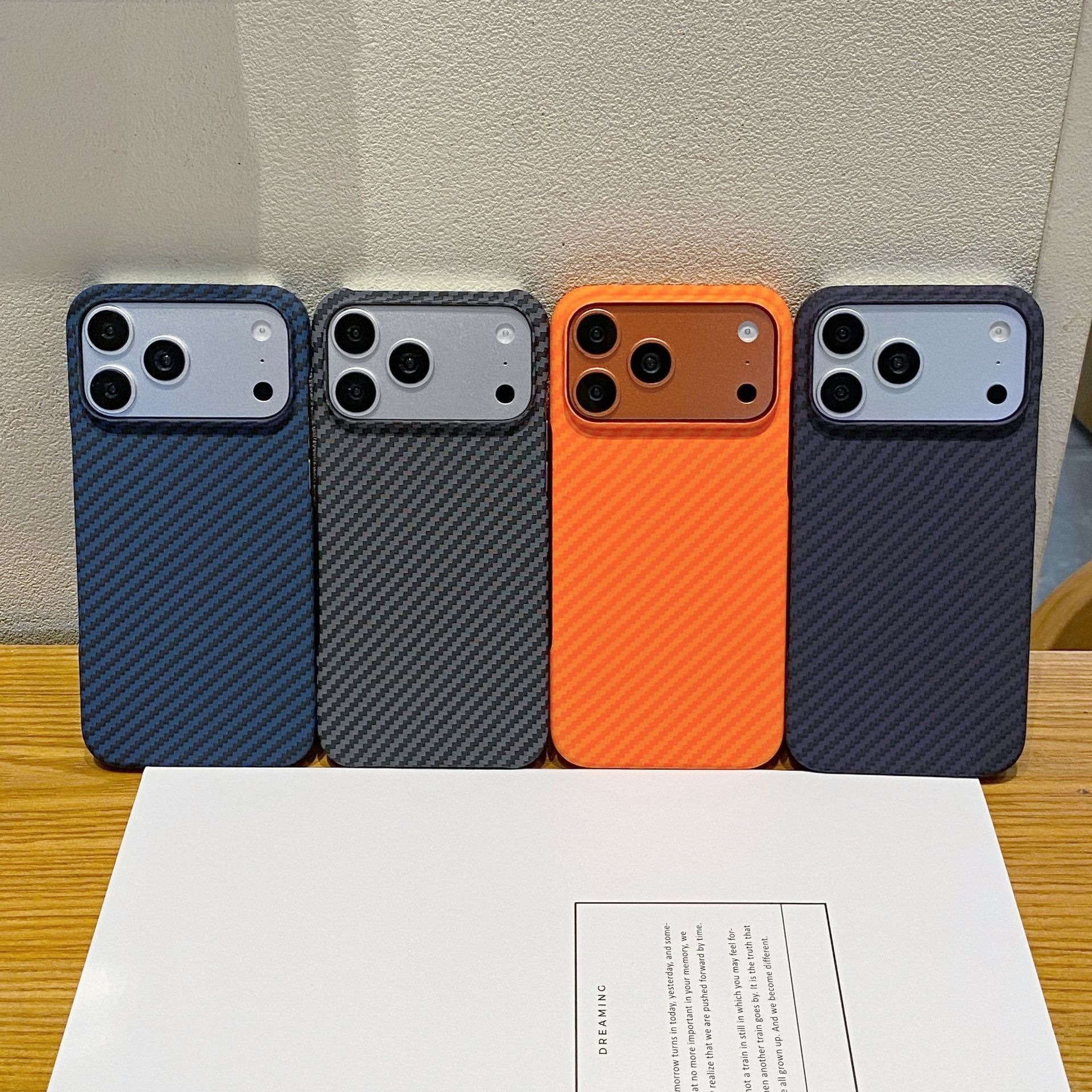Carbon Fiber Texture Hard Case for iPhone 17 Pro Max 16 Pro 15 Pro, Non-Slip Skin-Friendly Feel, Slim Shockproof Cover