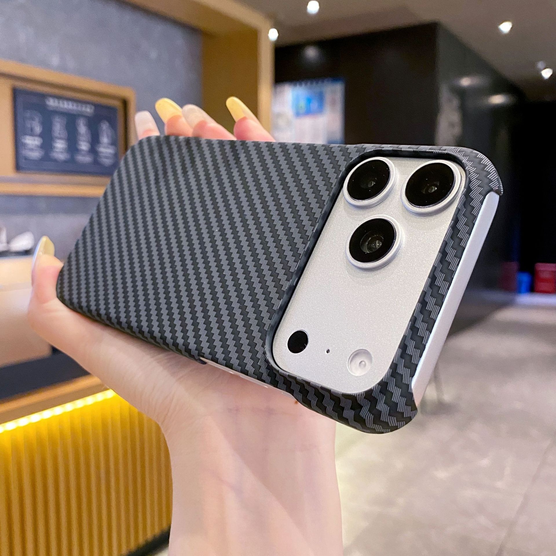 Carbon Fiber Texture Hard Case for iPhone 17 Pro Max 16 Pro 15 Pro, Non-Slip Skin-Friendly Feel, Slim Shockproof Cover