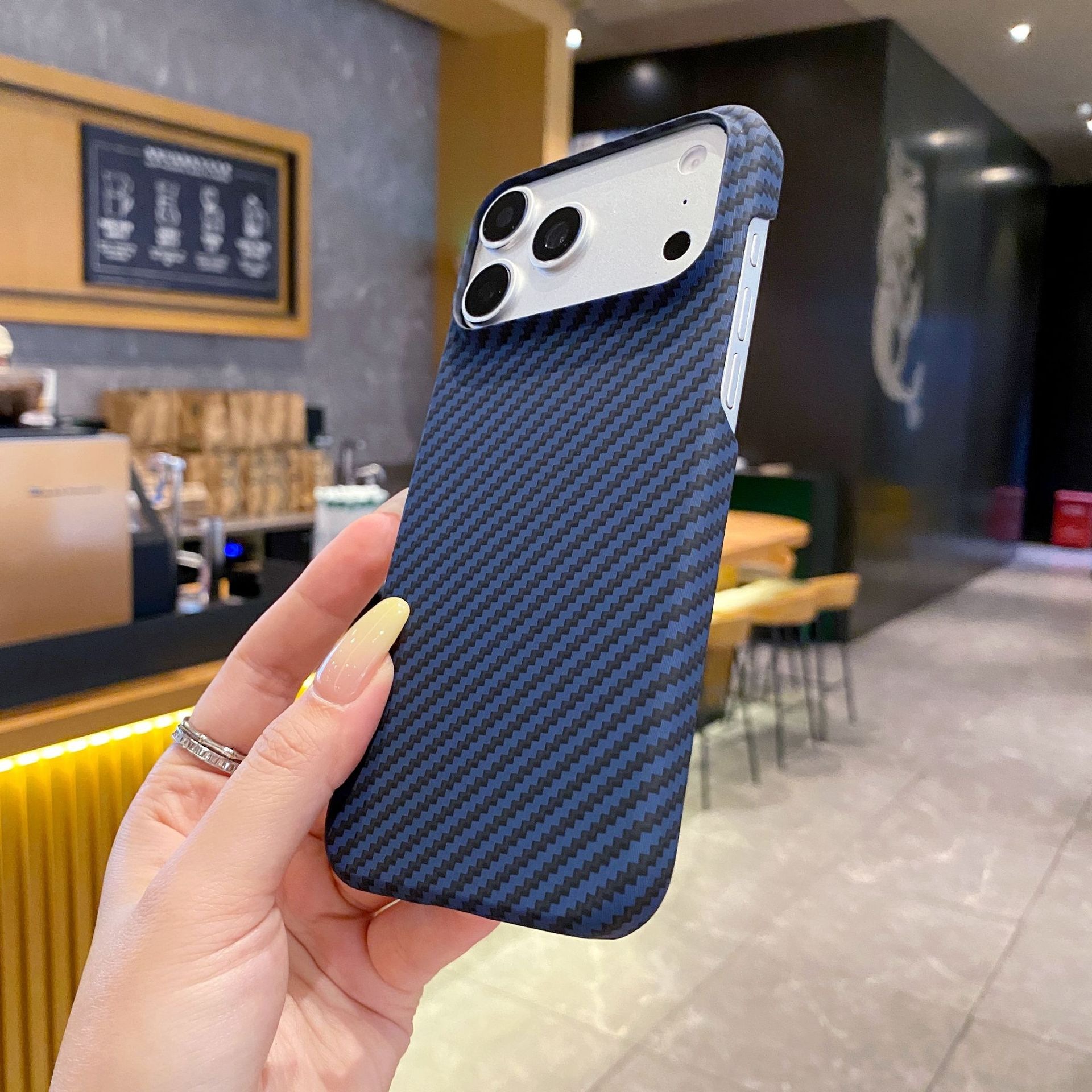 Carbon Fiber Texture Hard Case for iPhone 17 Pro Max 16 Pro 15 Pro, Non-Slip Skin-Friendly Feel, Slim Shockproof Cover
