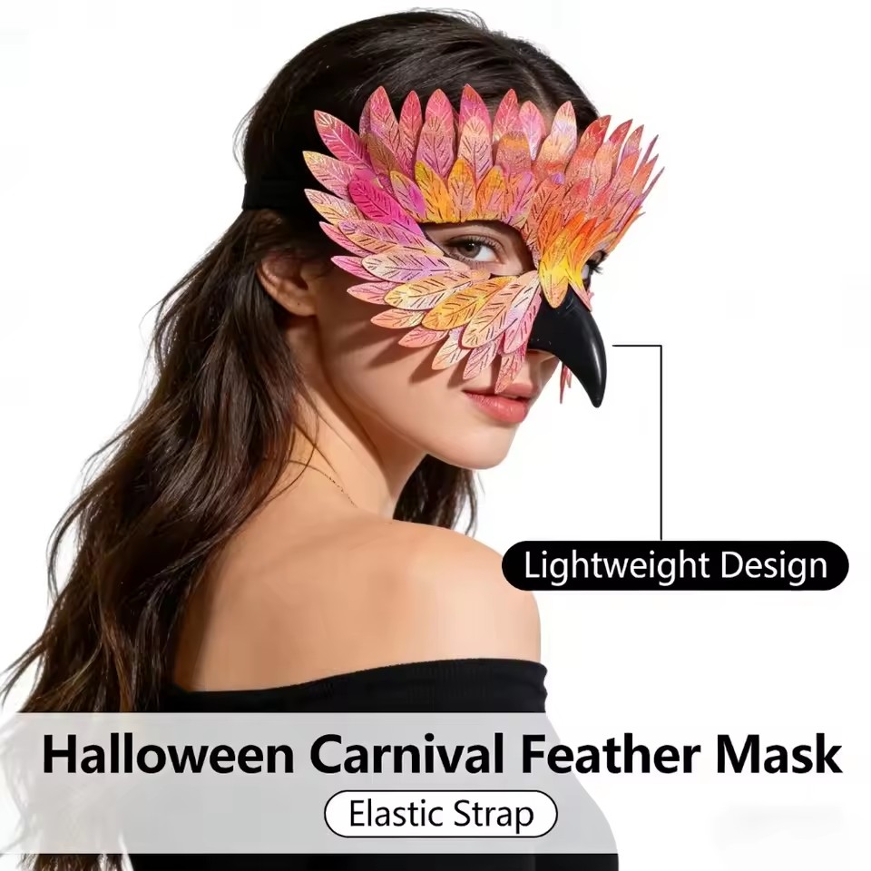 Bird Beak Eagle Mask Cosplay Owl Feather Half Face Animal Mask Masquerade Halloween Carnival Dress Up Party Costume Eye Mask
