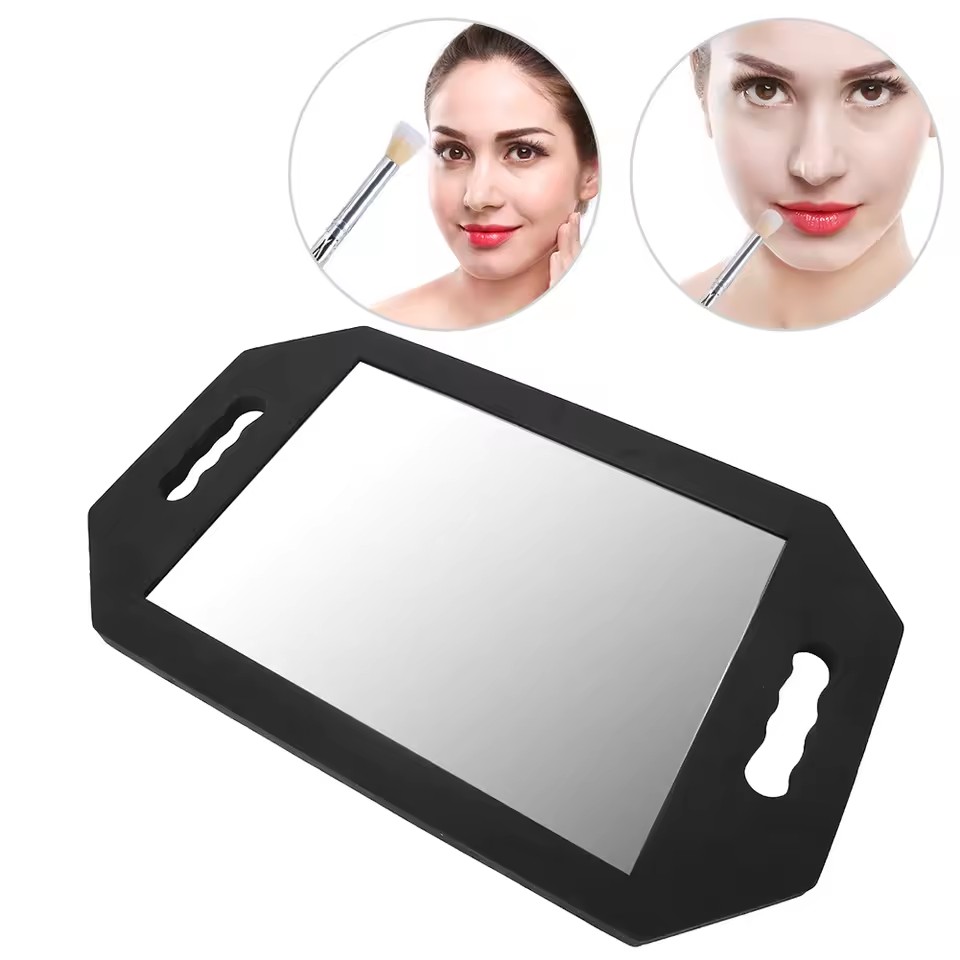 1Pcs Premium Glass Rectangular Makeup Mirror with Foams Cushion Frame Dual Handle Portable Hair Salon Beauty Mirror for Home