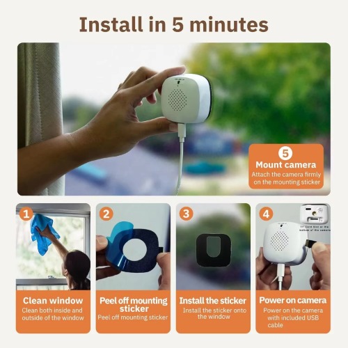 New 2.4/5GHz Wifi Window 1080 HD Camera 3MP Full Color Night Vision Indoor Security Mini Stickable Window Monitoring Camera