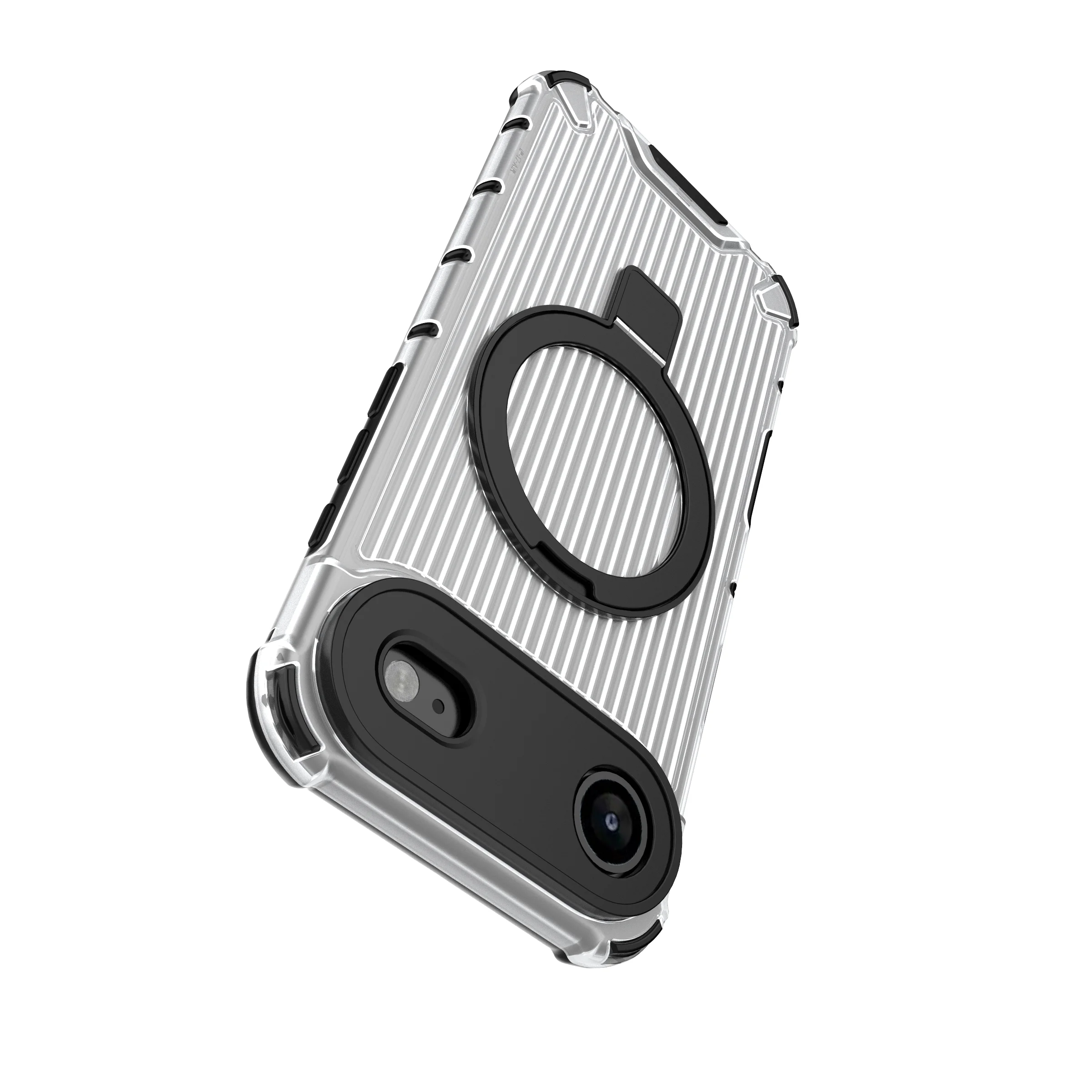 Corrugated Pattern Metal Bracket Translucent Case For iPhone 14 13 12 11 Plus Pro Max Airbag Shockproof Matte Cover