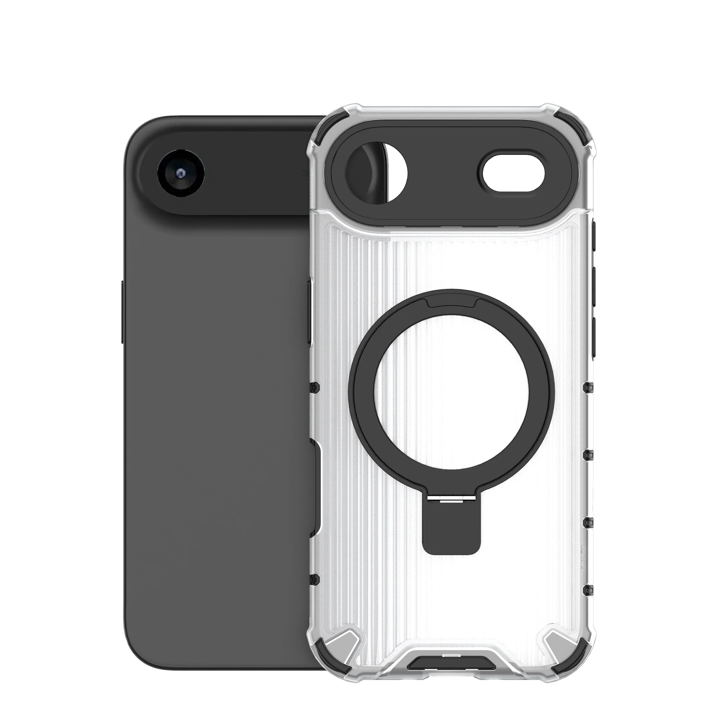 Corrugated Pattern Metal Bracket Translucent Case For iPhone 14 13 12 11 Plus Pro Max Airbag Shockproof Matte Cover