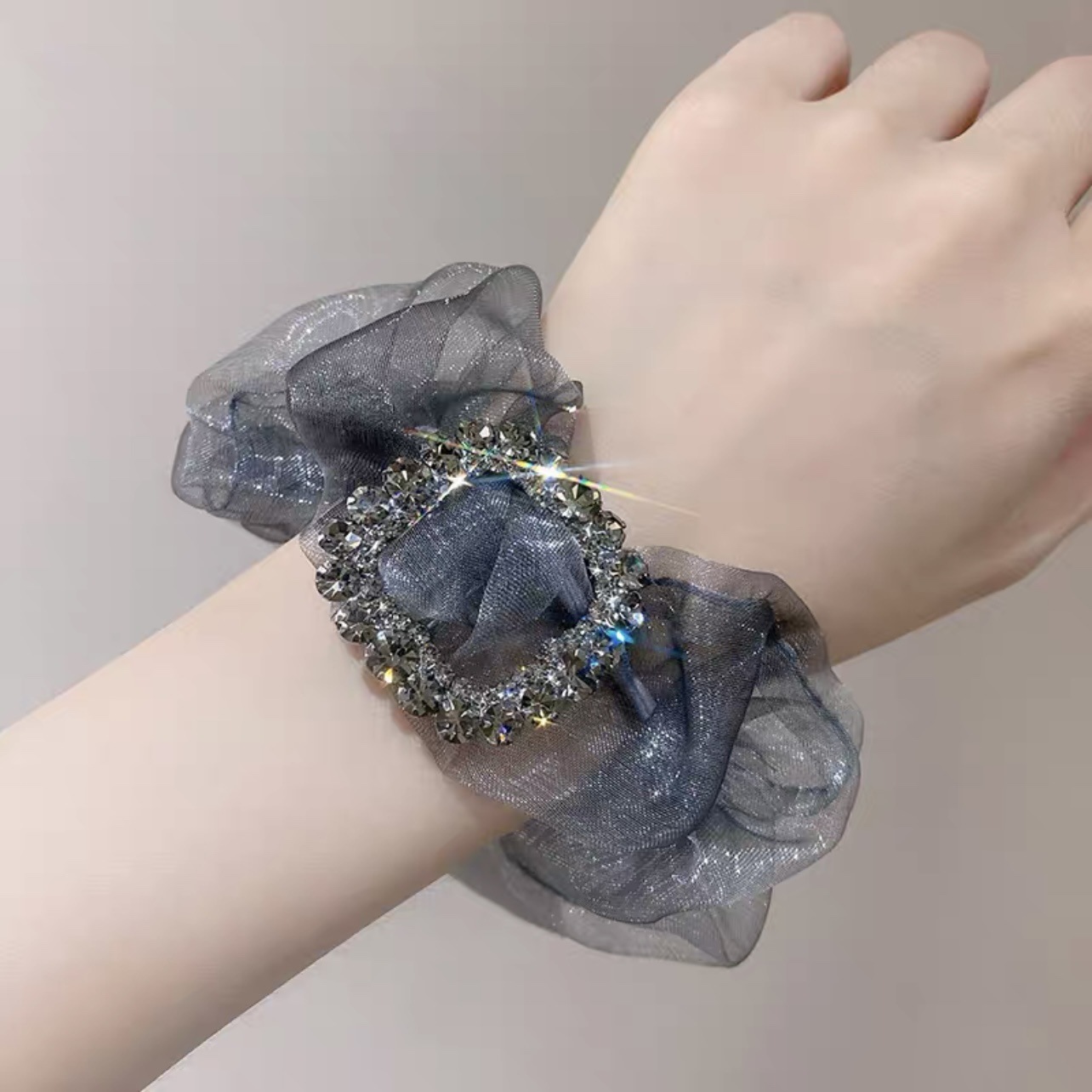 New temperament water diamond organza rubber band headband  large intestine hair tie  exquisite hair accessory  headwear