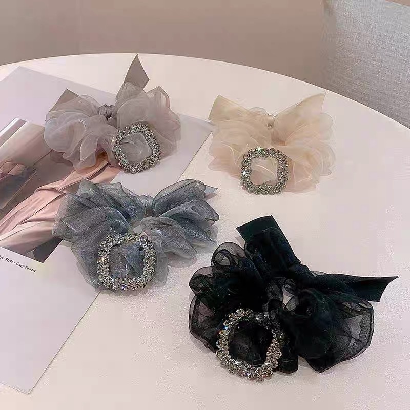 New temperament water diamond organza rubber band headband  large intestine hair tie  exquisite hair accessory  headwear