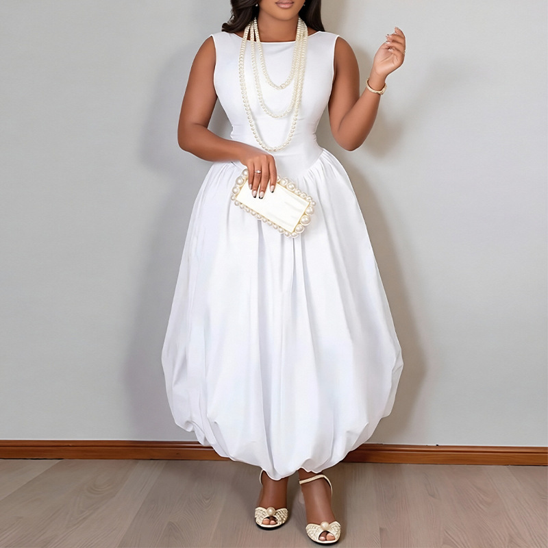 Women Fashion Solid Sleeveless Splicing Long Dress Female Sexy Backless Pleated Slim Dress White Red