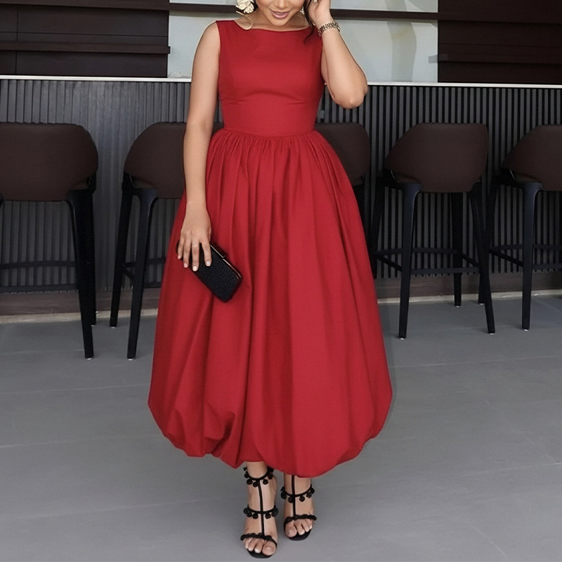 Women Fashion Solid Sleeveless Splicing Long Dress Female Sexy Backless Pleated Slim Dress White Red