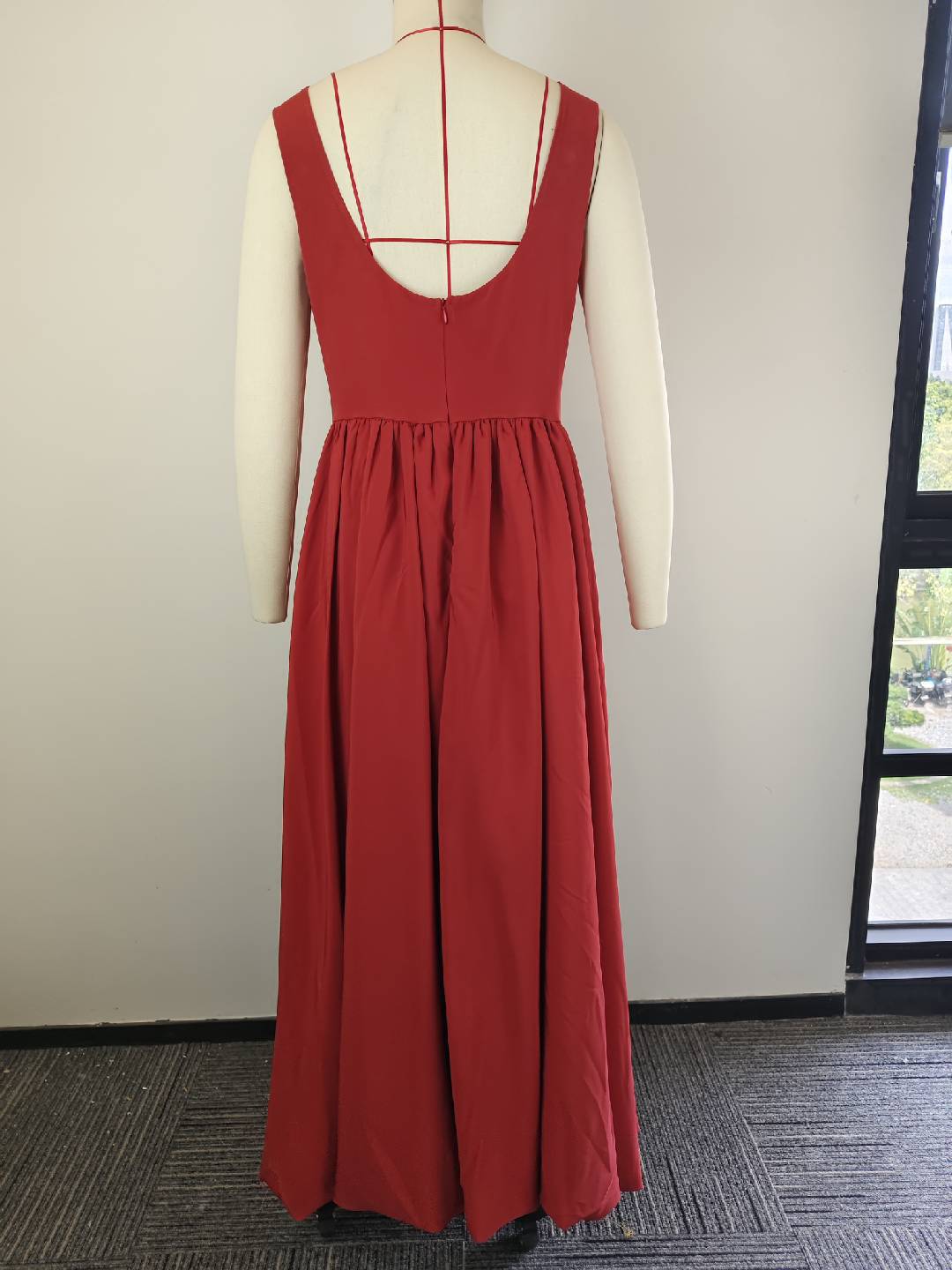 Women Fashion Solid Sleeveless Splicing Long Dress Female Sexy Backless Pleated Slim Dress White Red