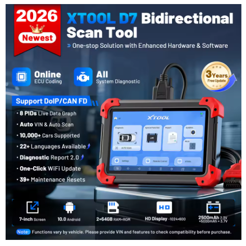 XTOOL D7 V2.0 OBD2 Automotive Scanner Key Programmer All System Car Diagnostic Tool ECU Coding with 39+ Resets CANFD DOIP FCA
