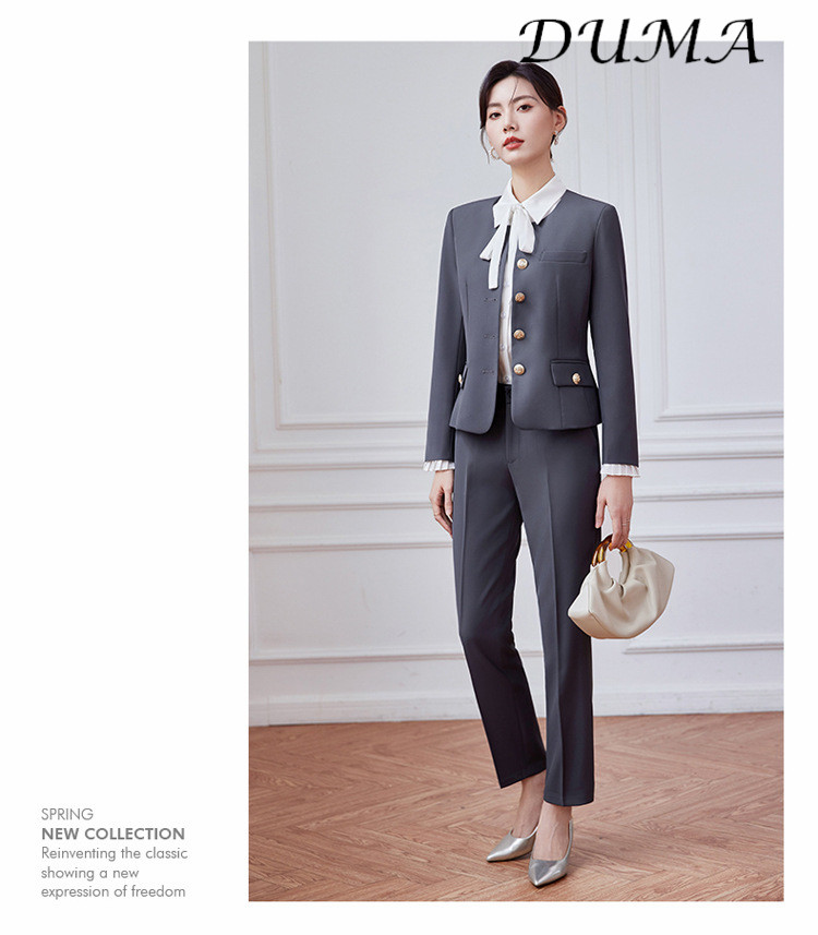 "DUMA"Women Gray Tweed Blazer Skirt Set Spring Autumn Elegant Commuter Two‑Piece Outfit