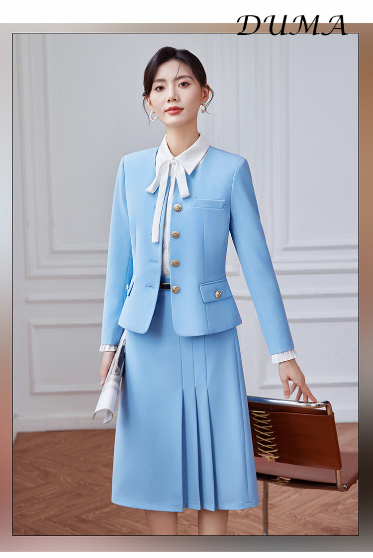 "DUMA"Women Gray Tweed Blazer Skirt Set Spring Autumn Elegant Commuter Two‑Piece Outfit
