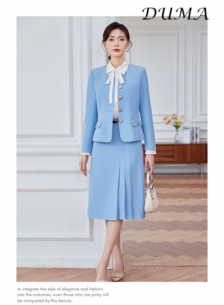 "DUMA"Women Gray Tweed Blazer Skirt Set Spring Autumn Elegant Commuter Two‑Piece Outfit