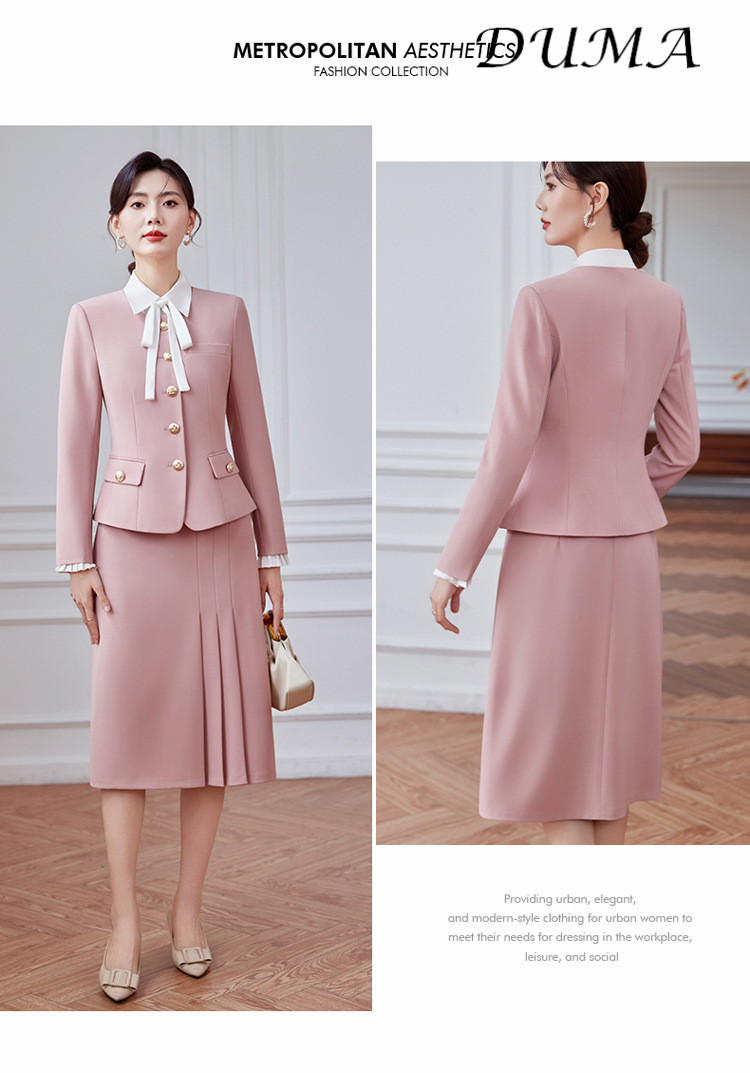 "DUMA"Women Gray Tweed Blazer Skirt Set Spring Autumn Elegant Commuter Two‑Piece Outfit