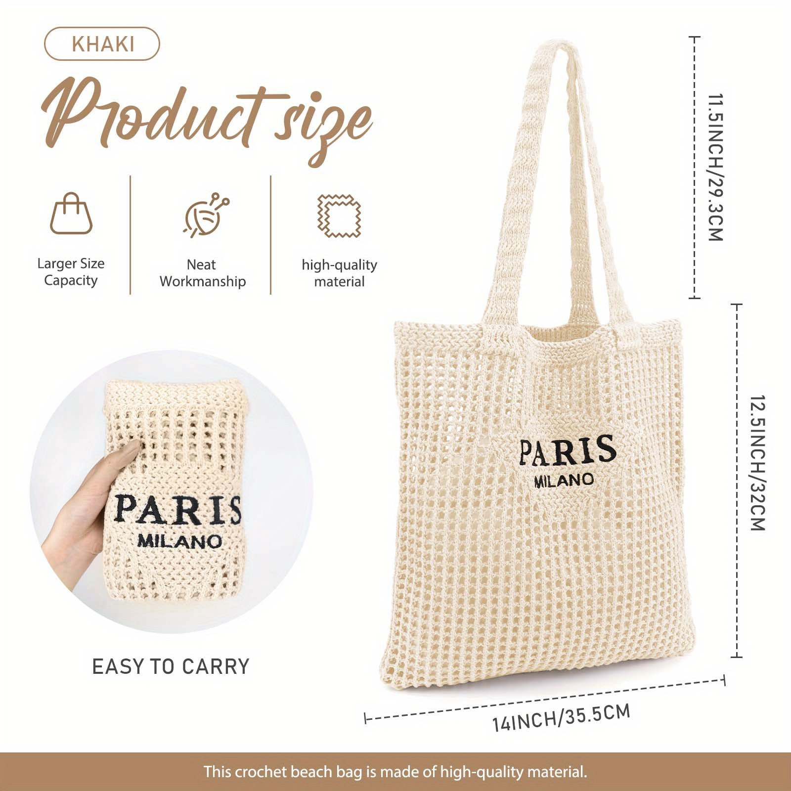 Crochet Tote Bag for Women Crochet Mesh Beach Tote Bag Summer Vacation Aesthetic Boho Knit Bag for Women