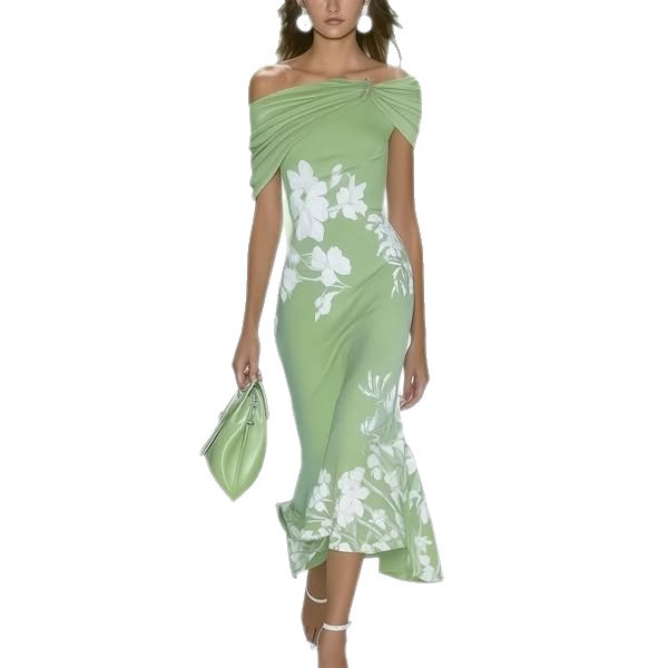 Free delivery of high-quality 2026 new summer women's clothing hot selling slanted shoulder short sleeved dress