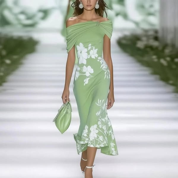 Free delivery of high-quality 2026 new summer women's clothing hot selling slanted shoulder short sleeved dress