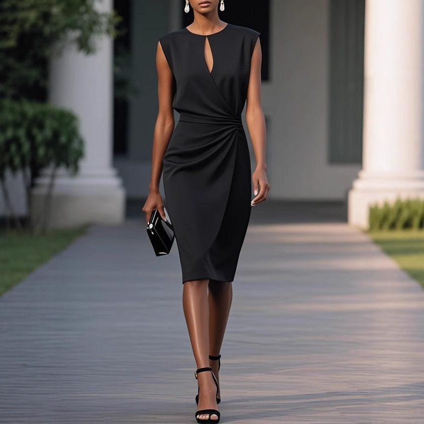 Free delivery of high-quality 2026 new summer women's clothing hot selling knotted round neck dress