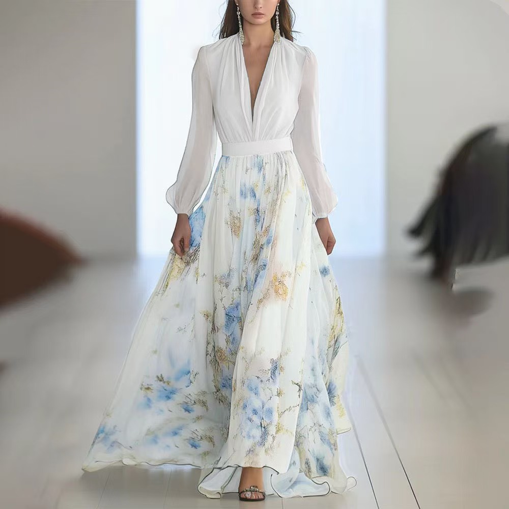 Free delivery of high-quality 2026 new summer women's clothing hot selling long sleeved V-neck dress