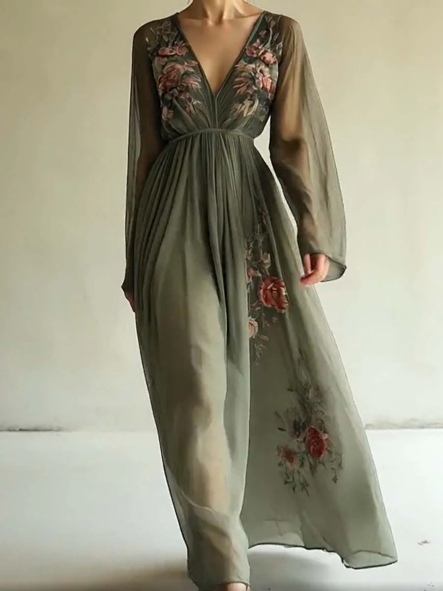Free delivery of high-quality 2026 new summer women's clothing hot selling long sleeved V-neck dress