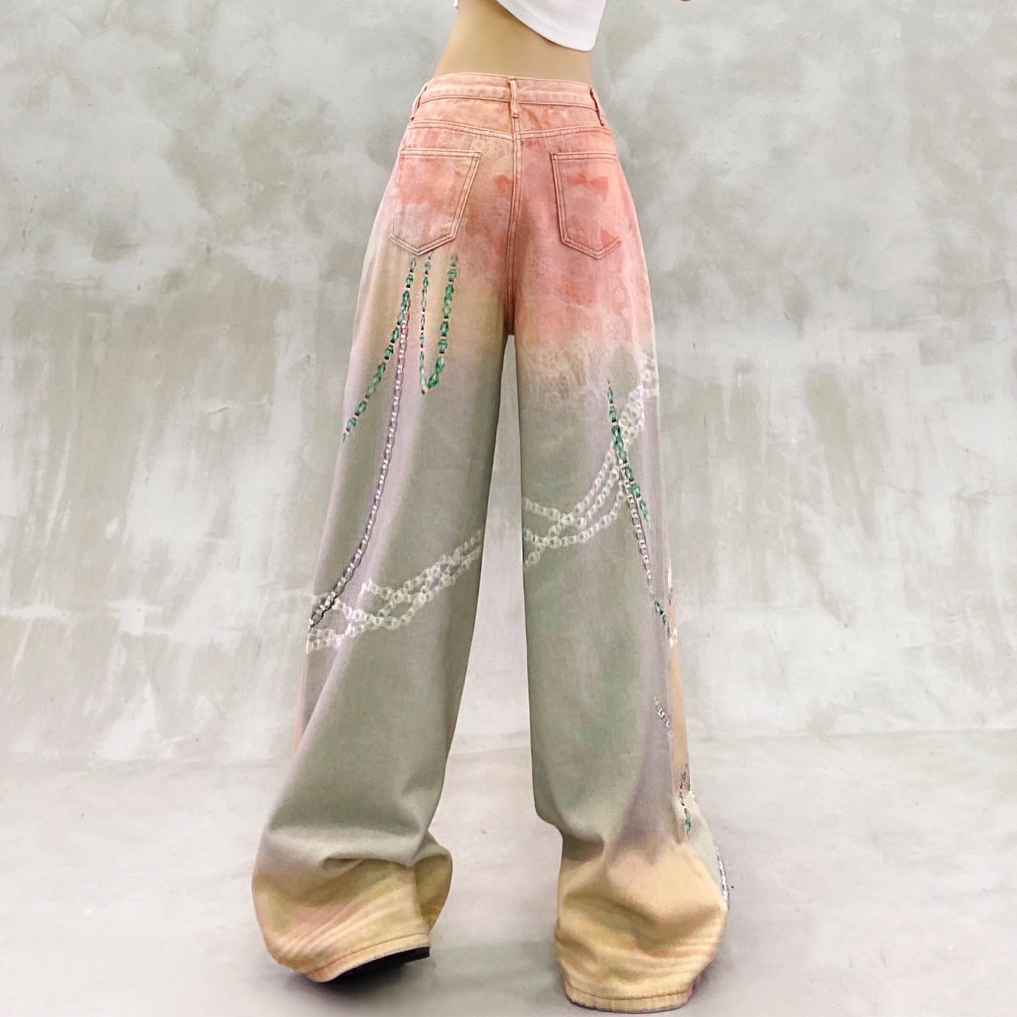 Women's Jeans New Style High-Waisted Loose Fit Skinny Flare Jeans with Digital Printing Pants