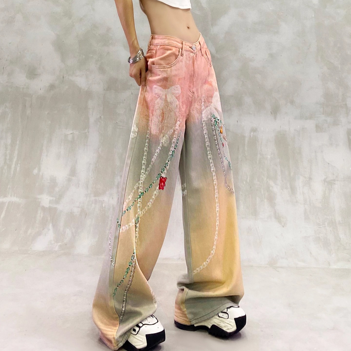 Women's Jeans New Style High-Waisted Loose Fit Skinny Flare Jeans with Digital Printing Pants