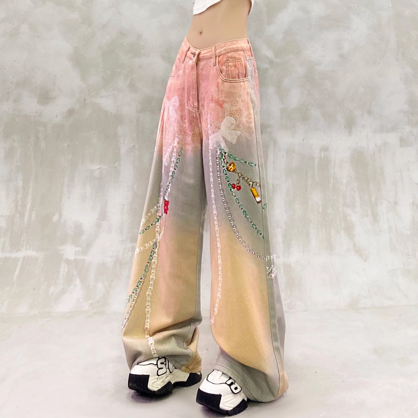 Women's Jeans New Style High-Waisted Loose Fit Skinny Flare Jeans with Digital Printing Pants